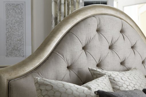 Aged Silver Upholstered Headboard closeup