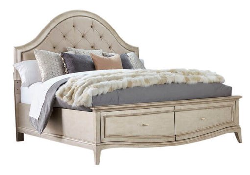 Starlite bed with upholstered headboard and storage in footboard product.