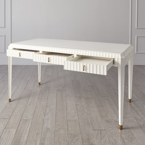Ivory Fluted desk with 3 drawers open
