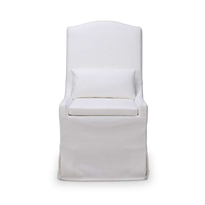 Sierra slipcovered chair in arctic white upholstery, front view.