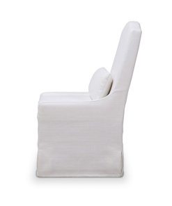 Peyton slipcovered chair in arctic white upholstery, side view.