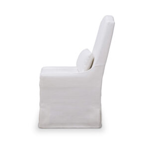 Peyton slipcovered chair in arctic white upholstery, side view.