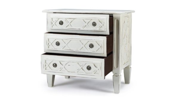 Cottage Check side chest 3 drawers open