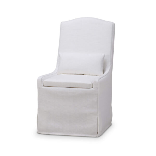 Peyton slipcovered chair in pearl white upholstery.