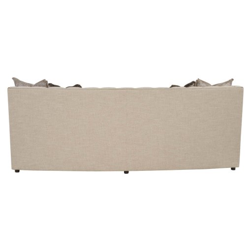 This upholstered sofa back shown in woven sand color fabric.