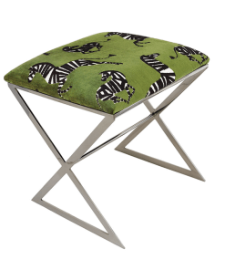 X-stool green zebra upholstery angle view