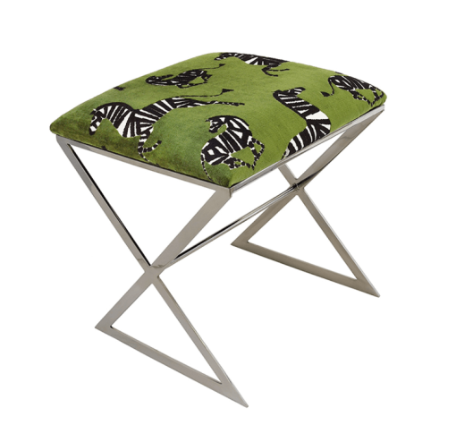 X-stool green zebra upholstery angle view