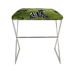 X-stool green zebra upholstery front view