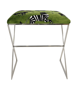 X-stool green zebra upholstery front view