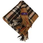 Tartan camel grey throw fringe