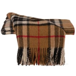 Tartan camel grey throw side fold