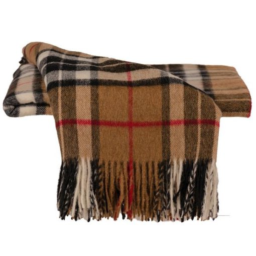 Tartan camel grey throw side fold