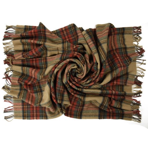 Tartan Tweed New Wool Blanket Antiqued Camel color flat view