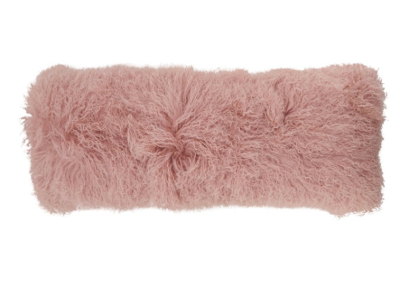 Mongolian fur pillow in Rose color, XL oblong size.
