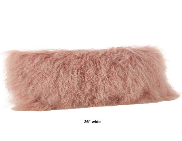 Rose colored mongolian fur pillow oblong 36" wide.