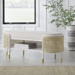 Beale woven cane in white, lifestyle view.