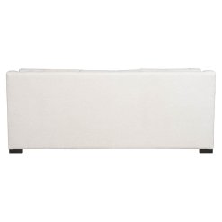 Upholstered sofa in off-white color, showing the back of sofa.