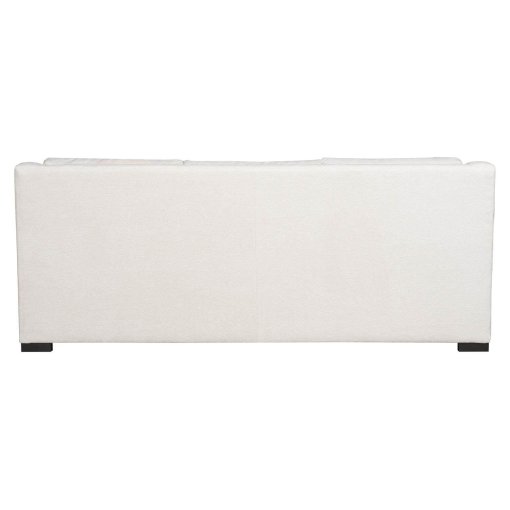 Upholstered sofa in off-white color, showing the back of sofa.