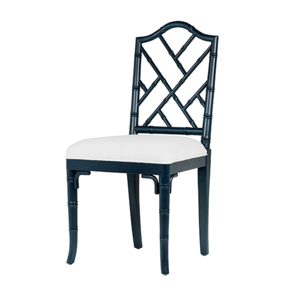 Navy Chippendale side chair angle view