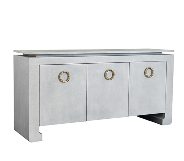 Tilley light Grey faux shagreen cabinet angle view