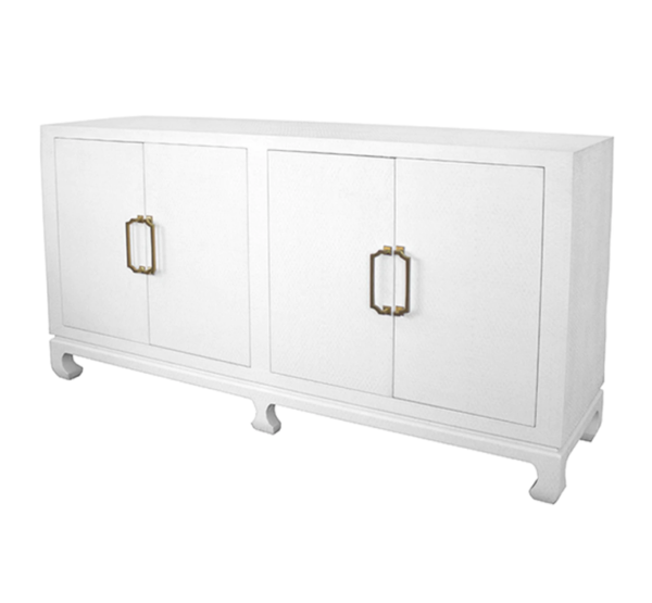 Basketweave Grasscloth Cabinet in White angled