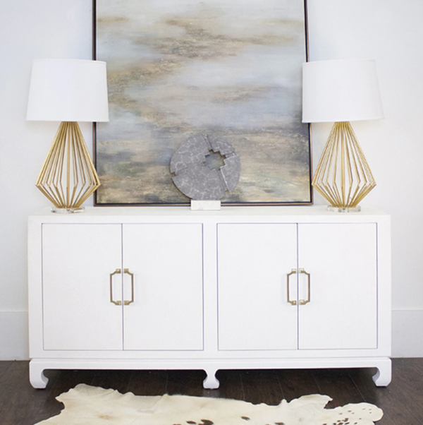 Basketweave Grasscloth Cabinet in White lifestyle view