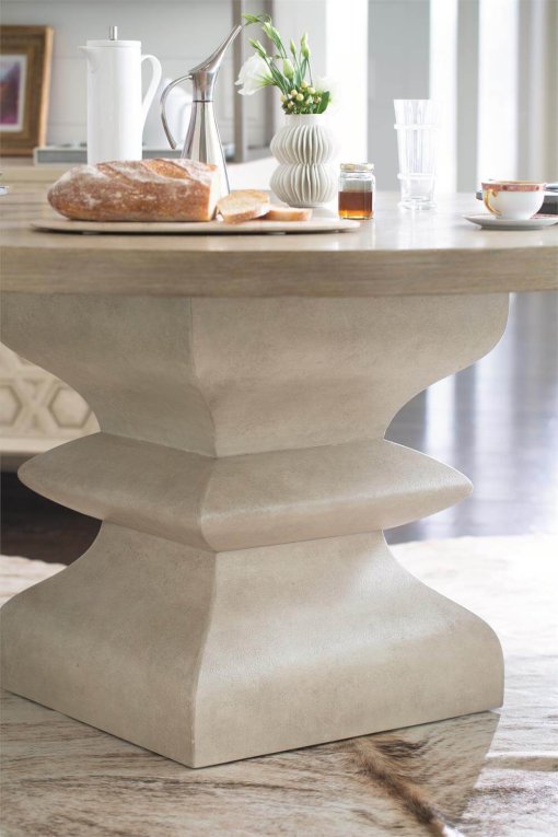 Santa Barbara round dining table closeup side view.