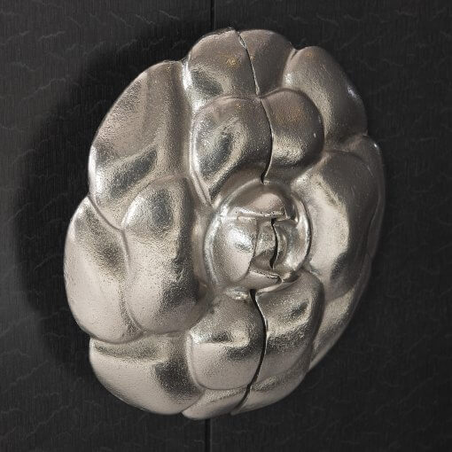 Silhouette cabinet medallion pull closeup