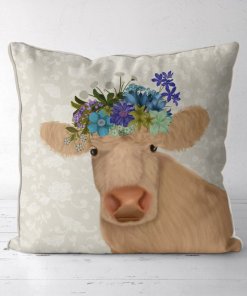Bohemian Curly Cow pillow front view