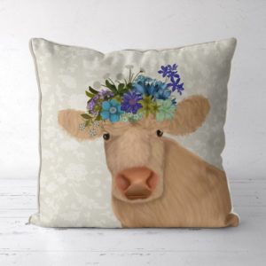 Bohemian Curly Cow pillow front view