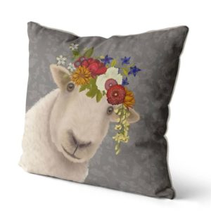 Bohemian sheep pillow in grey side view
