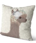 Llama with floral crown pillow side view