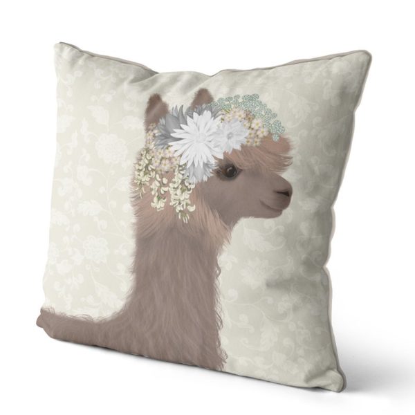 Llama with floral crown pillow side view