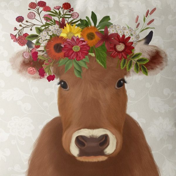 Farmhouse cow with cream background closeup