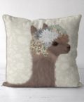Llama with floral crown pillow front view