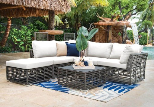 Panama Jack Graphite sectional on pool deck