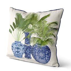 Chinoiserie vases with greens side view.