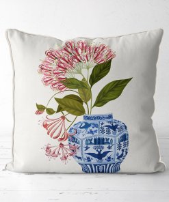Pillow with Chinchona Vase w red flower design.