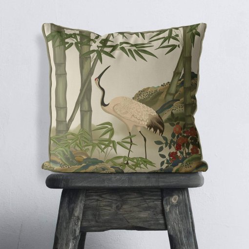 Crane in Bamboo Garden pillow - Image 2