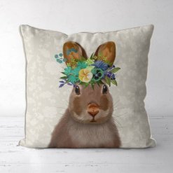 Farmhouse rabbit on cream background.