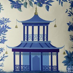 Pillow with Pagoda design in blue closeup