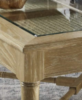 Noreen Coffee table in Natural perused oak closeup of center panels.