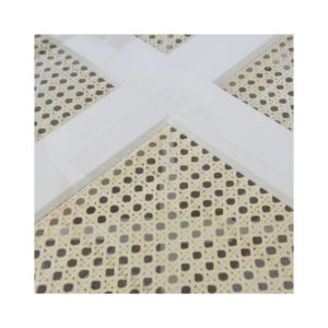 Noreen coffee table in white, close up of caned panels.