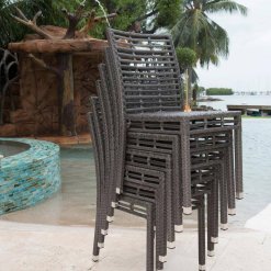 Graphite side chairs stacked.