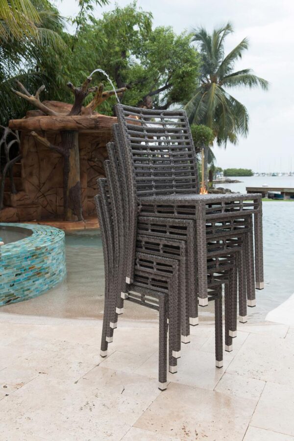 Graphite side chairs stacked.