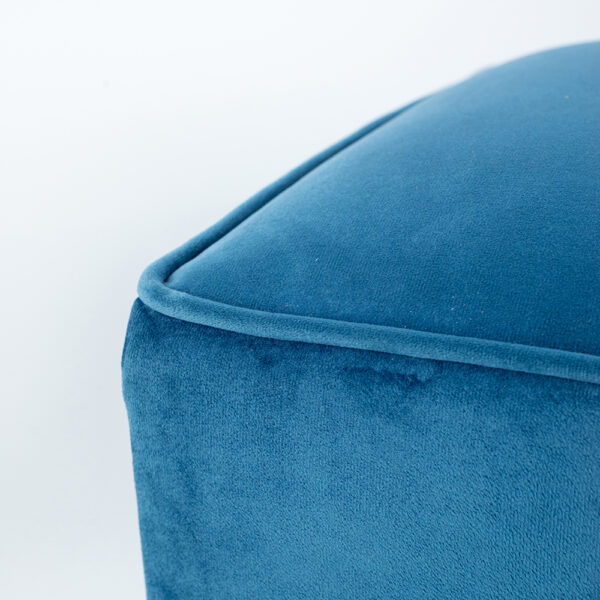Sky blue stool closeup of top corner welt.