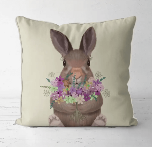 Rabbit with Bouquet Pillow
