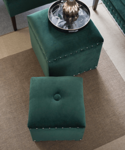 Green upholstered stools in a lifestyle photo.