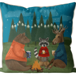 Pillow featuring woodland animals.