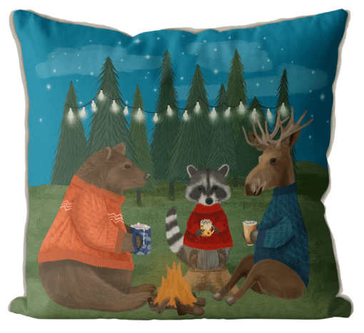 Pillow featuring woodland animals.